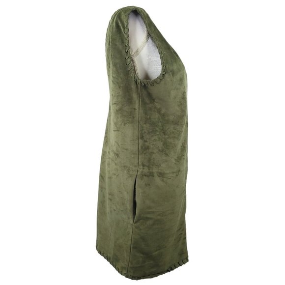 ASTR The Label Green Faux Suede Mini Dress Womens Sz S Sleeveless Slash Pockets - Picture 5 of 12